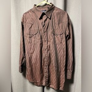 Vintage Panhandle Slim men’s western shirt. Black pearl snaps. Size 17–34.